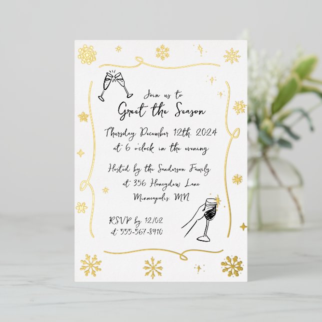 Whimsical Christmas Holiday Winter Cocktail Party  Foil Invitation (Standing Front)