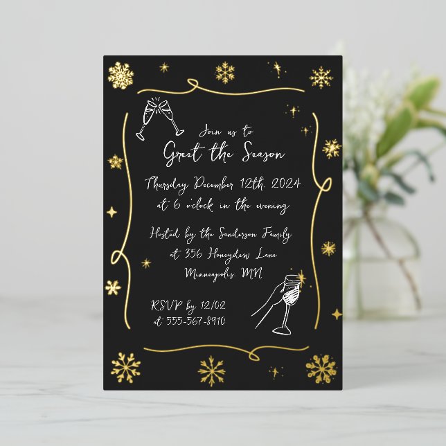 Whimsical Christmas Holiday Winter Cocktail Party  Foil Invitation (Standing Front)