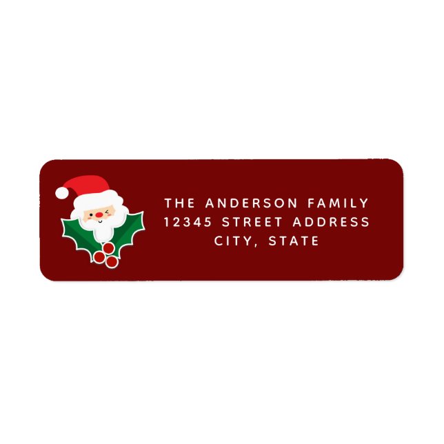Whimsical Christmas Holly Berries and Cute Santa Label (Front)