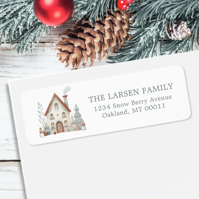 Whimsical Christmas House Winter Cottage Label (Creator Uploaded)