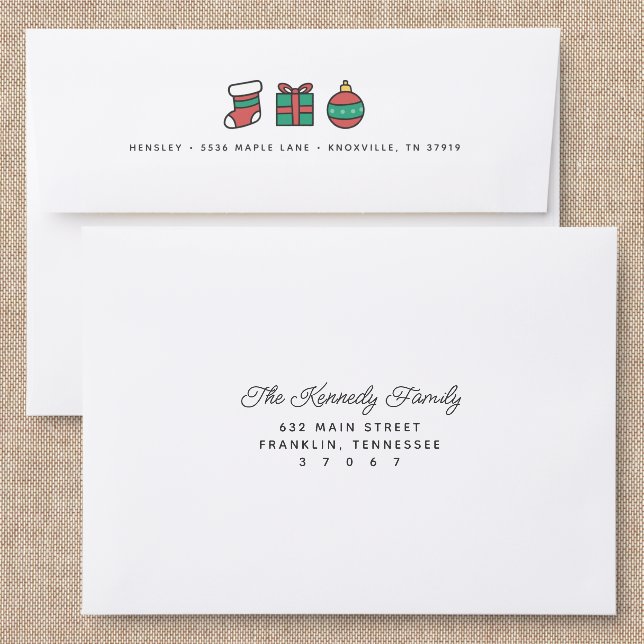 Whimsical Christmas Icons Back Addressed Envelopes (Linen)