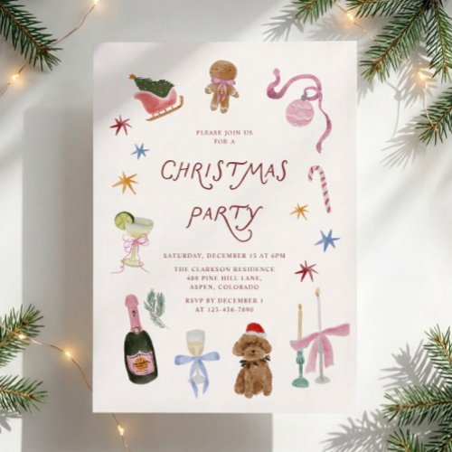 Whimsical Christmas Icons Holiday Party Invitation