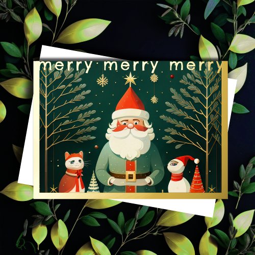 Whimsical Christmas Illustration Foil Holiday Card