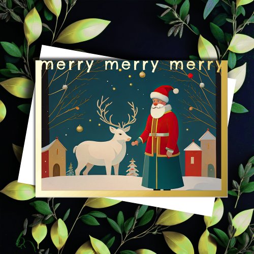 Whimsical Christmas Illustration Foil Holiday Card