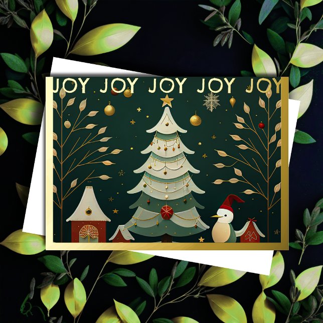 Whimsical Christmas Illustration Foil Holiday Card (Creator Uploaded)