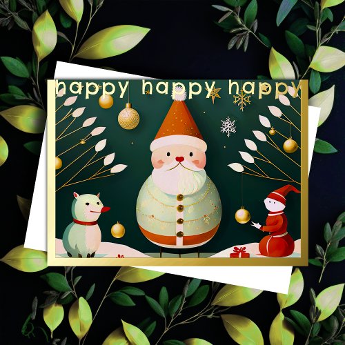 Whimsical Christmas Illustration Foil Holiday Card