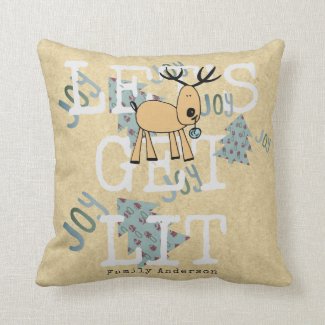 Whimsical Christmas Lets Get Lit Reindeer Decor Throw Pillow