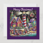 Whimsical Christmas Lighthouse Personalized Card