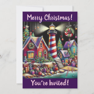 Whimsical Christmas Lighthouse Personalized Invitation
