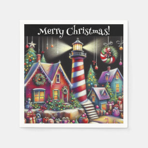 Whimsical Christmas Lighthouse Personalized Napkins