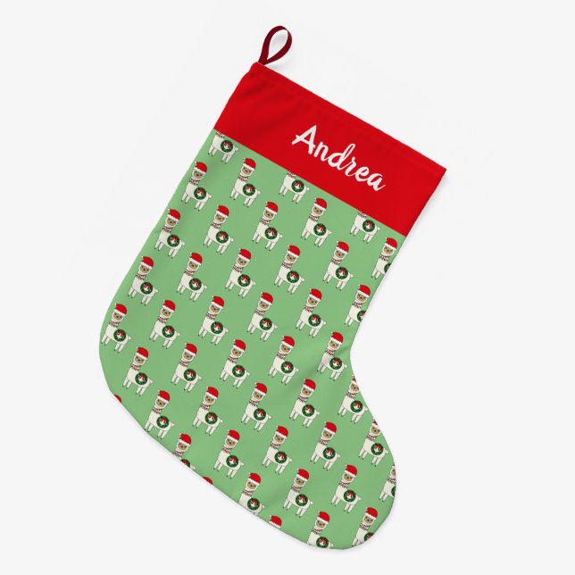 Whimsical Christmas Llamas Custom Large Christmas Stocking (Front (Hanging))