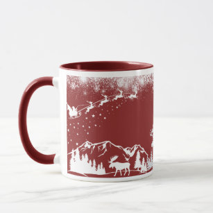 Whimsical Christmas Moose - Red Color Mug
