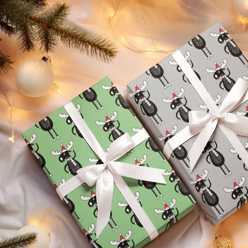 Whimsical Christmas Moose Wrapping Paper Sheets
