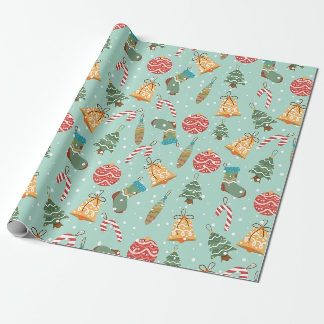 Whimsical Christmas ornaments and holiday icons  Wrapping Paper (Unrolled)