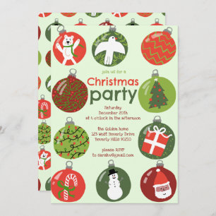 Whimsical Christmas Ornaments Holiday Party Custom Invitation
