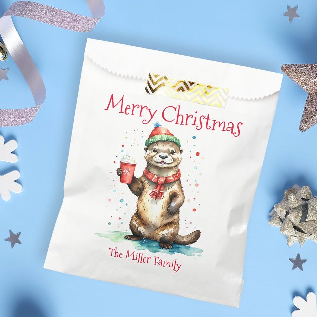 Whimsical Christmas Otter with Festive Hat Favor Bag (Creator Uploaded)
