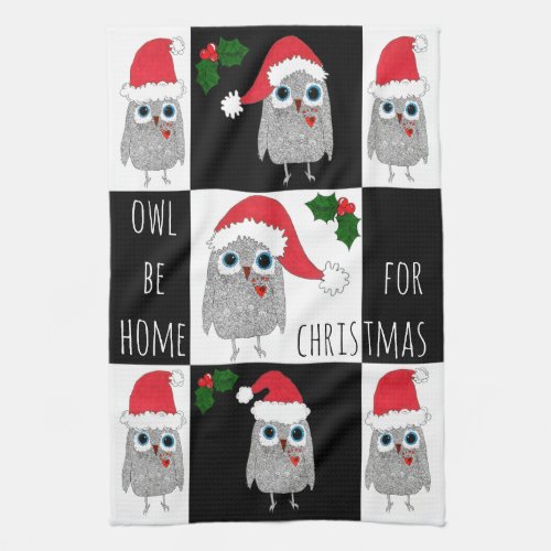 Whimsical Christmas Owl Kitchen Towel