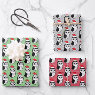 Whimsical Christmas Owls Wrapping Paper Sheets
