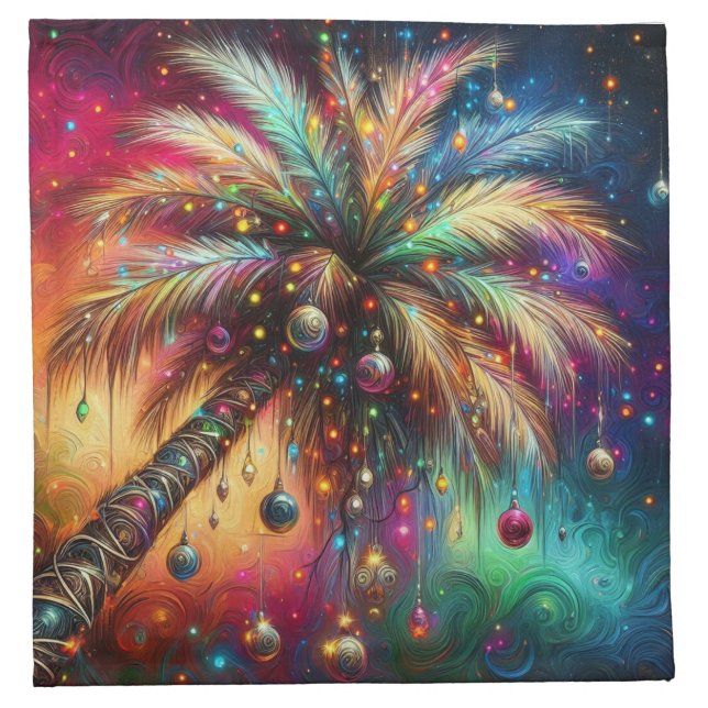 Whimsical Christmas Palm Tree Tropical Beach Vivid Cloth Napkin (Front)