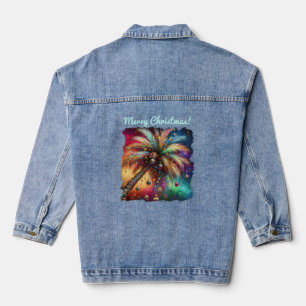 Whimsical Christmas Palm Tree Tropical Beach Vivid Denim Jacket