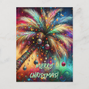 Whimsical Christmas Palm Tree Tropical Beach Vivid Holiday Postcard