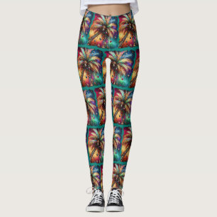 Whimsical Christmas Palm Tree Tropical Beach Vivid Leggings