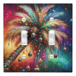 Whimsical Christmas Palm Tree Tropical Beach Vivid Light Switch Cover