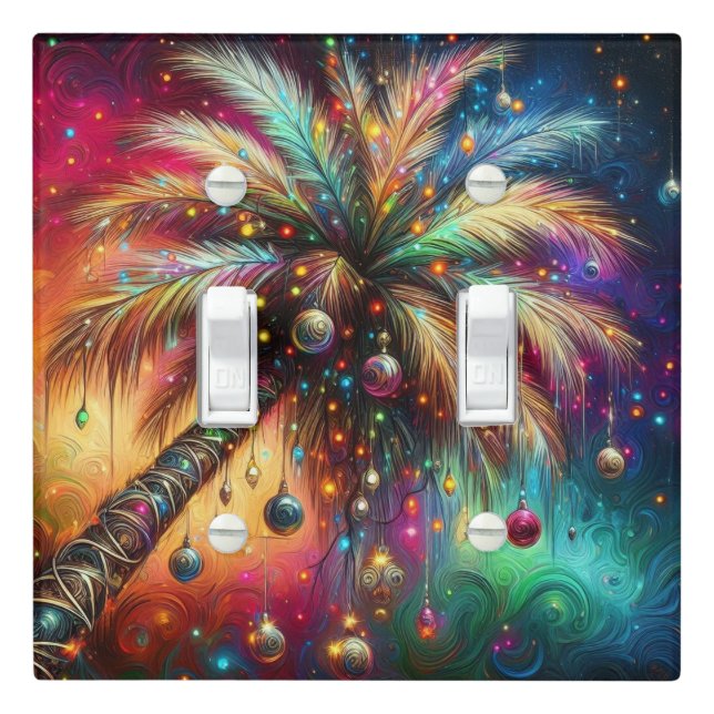 Whimsical Christmas Palm Tree Tropical Beach Vivid Light Switch Cover (In Situ)