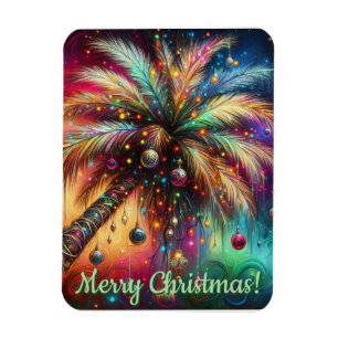 Whimsical Christmas Palm Tree Tropical Beach Vivid Magnet