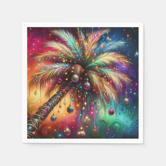 Whimsical Christmas Palm Tree Tropical Beach Vivid Napkins (Front)