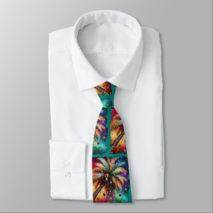 Whimsical Christmas Palm Tree Tropical Beach Vivid Neck Tie
