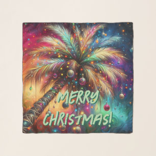 Whimsical Christmas Palm Tree Tropical Beach Vivid Scarf