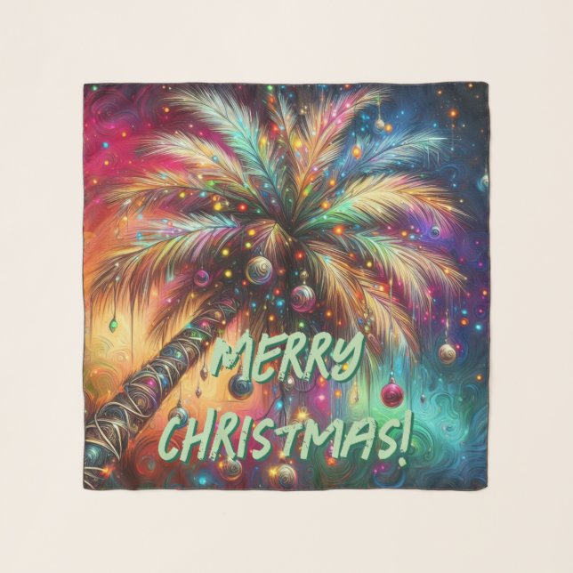 Whimsical Christmas Palm Tree Tropical Beach Vivid Scarf (Front)