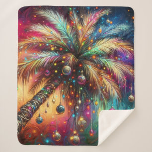Whimsical Christmas Palm Tree Tropical Beach Vivid Sherpa Blanket