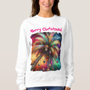 Whimsical Christmas Palm Tree Tropical Beach Vivid Sweatshirt