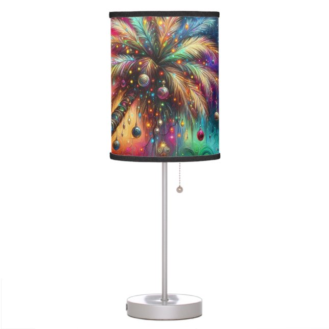 Whimsical Christmas Palm Tree Tropical Beach Vivid Table Lamp (Left)