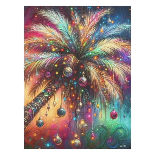 Whimsical Christmas Palm Tree Tropical Beach Vivid Tablecloth (Front)