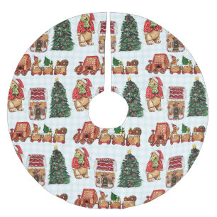 Whimsical christmas pattern with bears, trees, and brushed polyester tree skirt