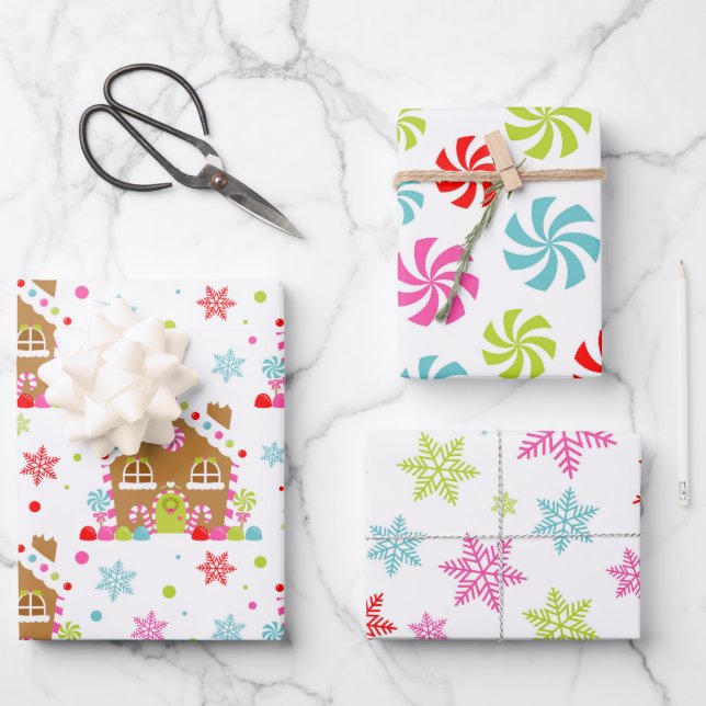 Whimsical Christmas Patterns Wrapping Paper Sheets (Front)