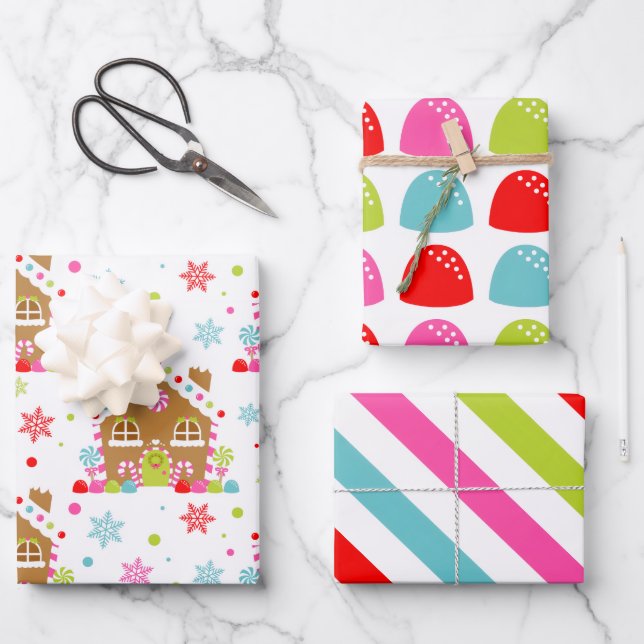Whimsical Christmas Patterns Wrapping Paper Sheets (Front)