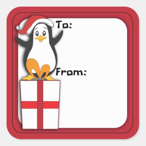 Whimsical Christmas Penguin Gift Tag Sticker
