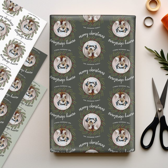 Whimsical Christmas Photo - Calligraphy - Branches Wrapping Paper Sheets (Personalized Photo Wrapping Paper)