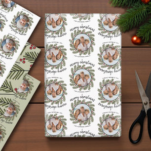 Whimsical Christmas Photo - Calligraphy - Branches Wrapping Paper Sheets