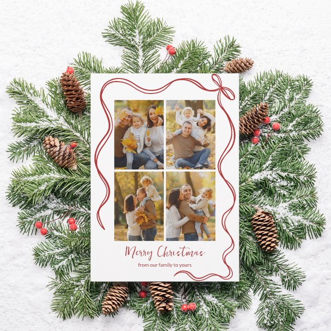 Whimsical Christmas Photo Card with Red Bow (Creator Uploaded)