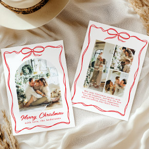 Whimsical Christmas Photo Hand-Drawn Bow Ribbon Holiday Card