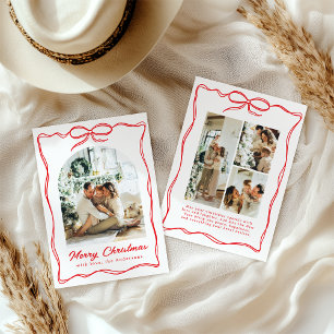 Whimsical Christmas Photo Hand-Drawn Bow Ribbon Holiday Card