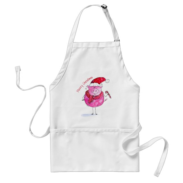 Whimsical Christmas Pig Adult Apron (Front)