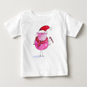 Whimsical Christmas Pig Baby T-Shirt