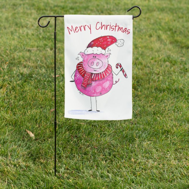 Whimsical Christmas Pig Garden Flag (In SItu)