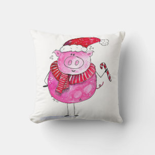 Whimsical Christmas Pig Throw Pillow
